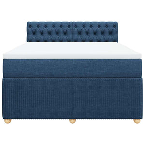 Κρεβάτι Boxspring με Στρώμα Μπλε 140x190 εκ. Υφασμάτινο