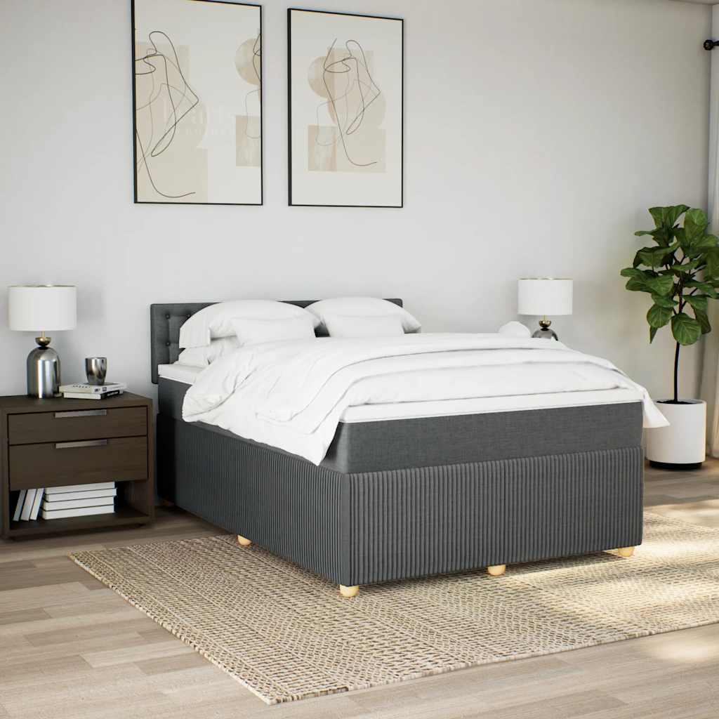 Κρεβάτι Boxspring με Στρώμα Σκούρο Γκρι 140x190 εκ. Υφασμάτινο - Pakobazaar
