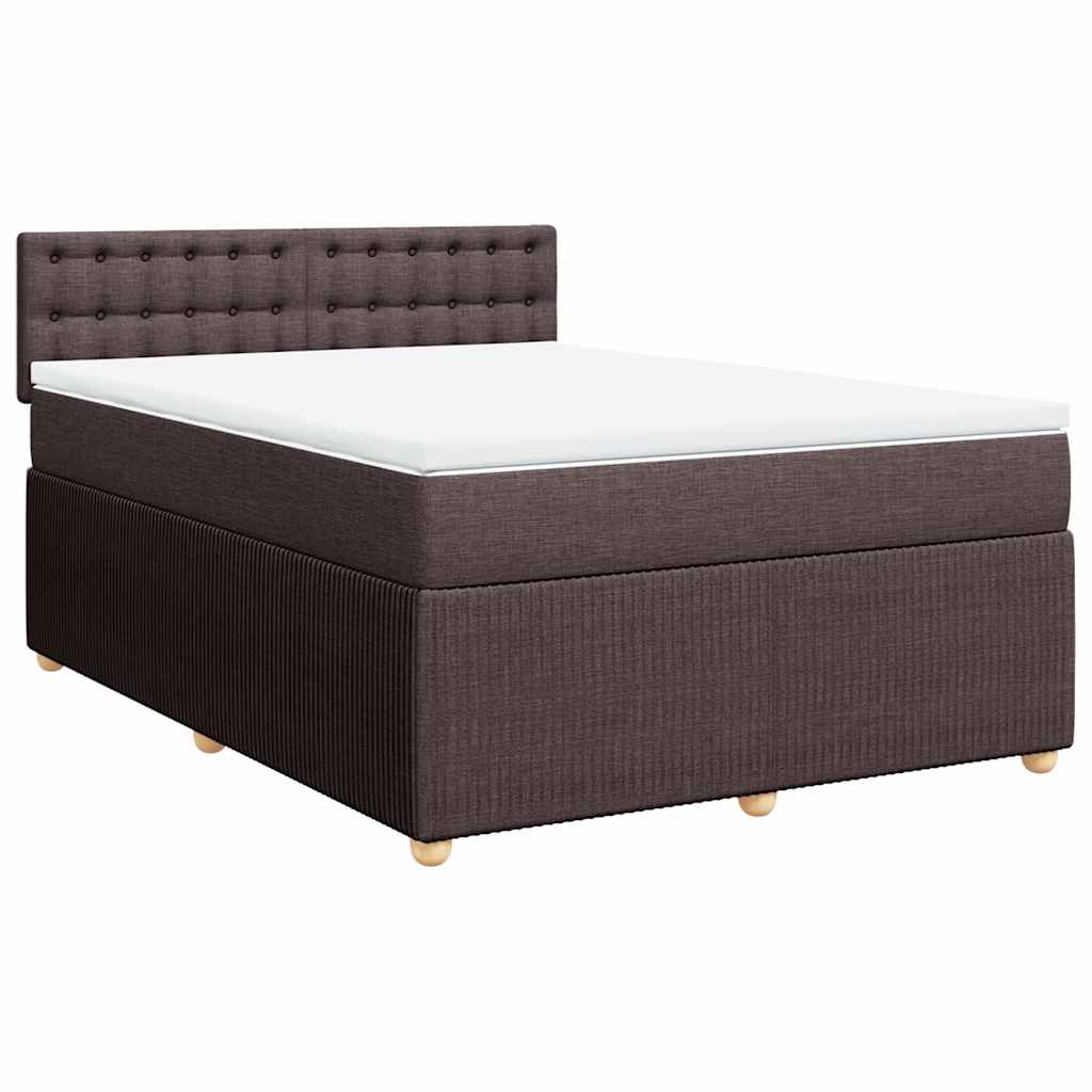 Κρεβάτι Boxspring με Στρώμα Σκούρο Καφέ 140x190 εκ. Υφασμάτινο - Pakobazaar