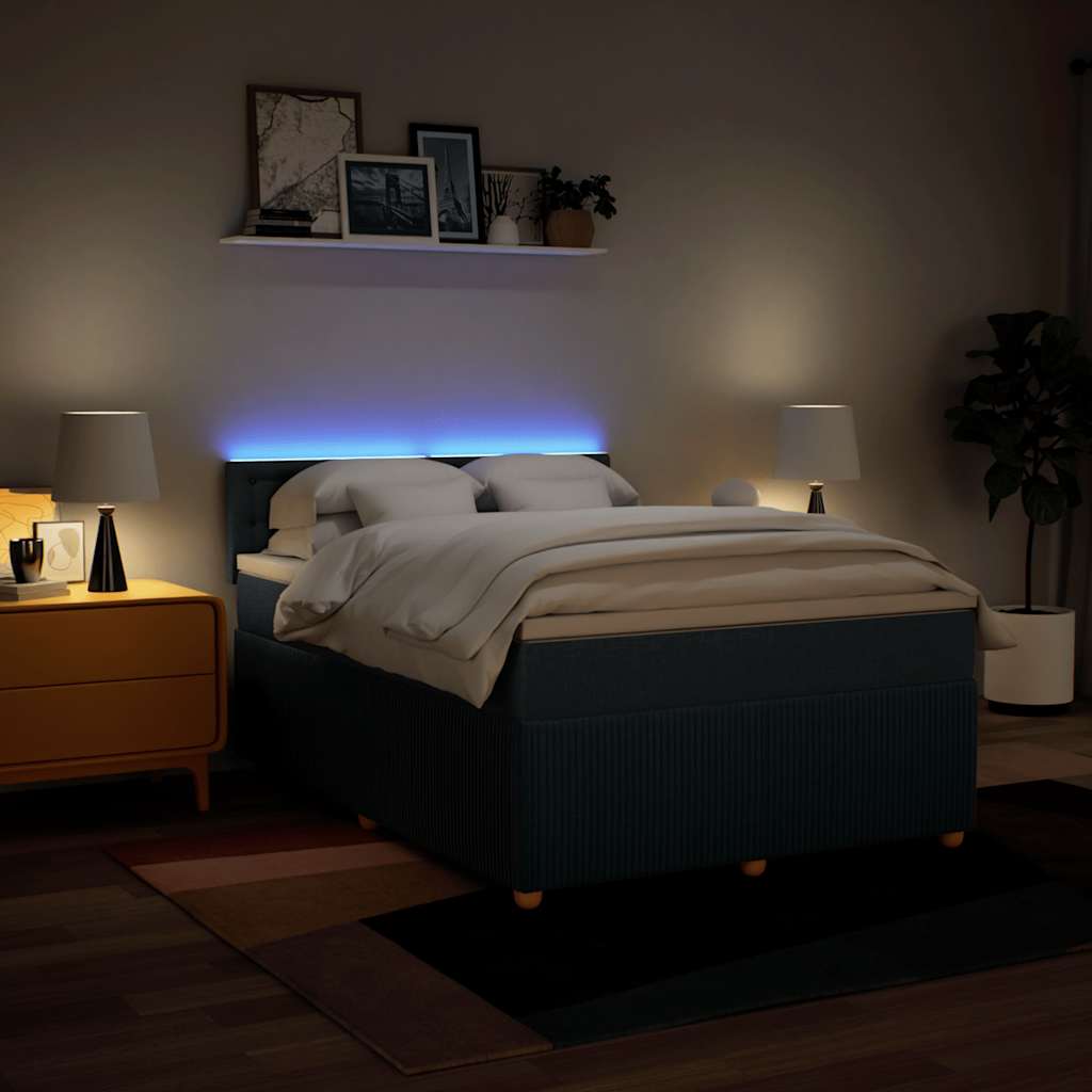 Κρεβάτι Boxspring με Στρώμα Μπλε 140x190 εκ. Υφασμάτινο - Pakobazaar