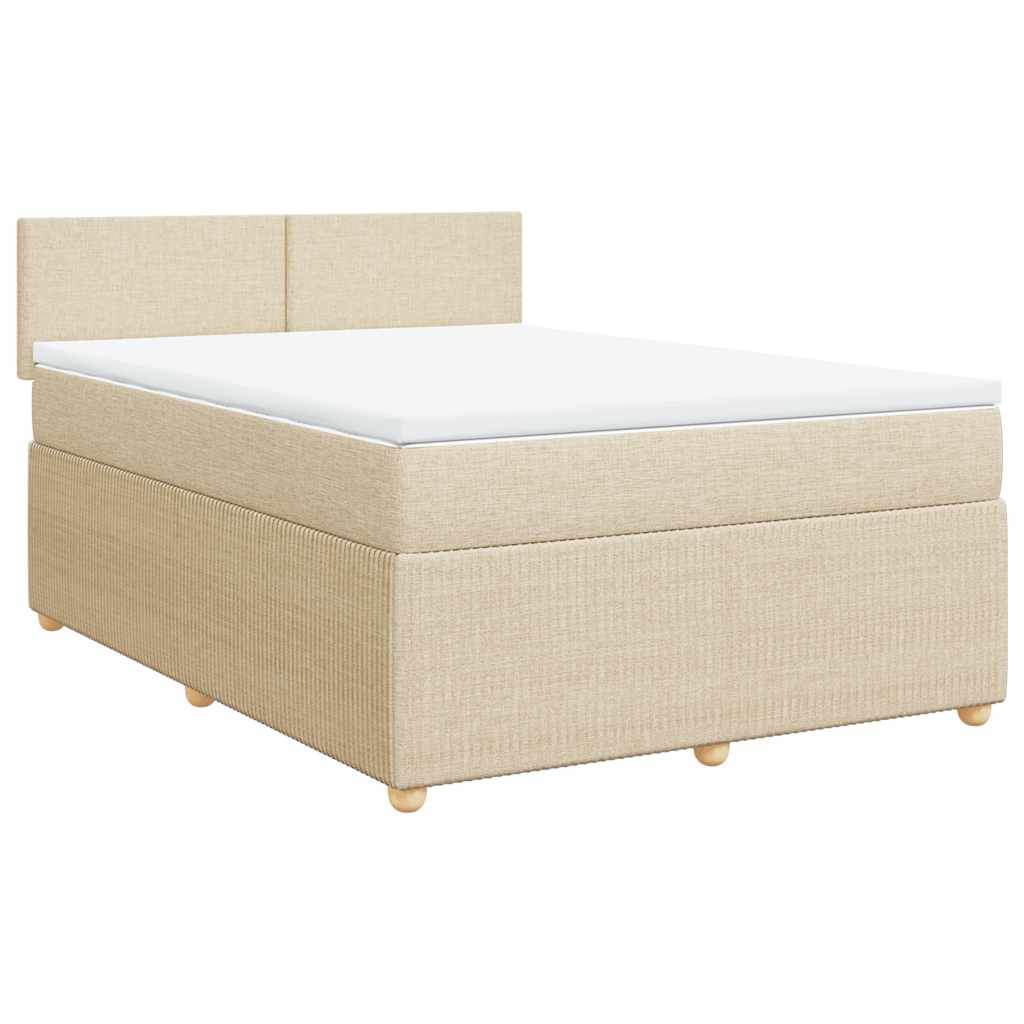 Κρεβάτι Boxspring με Στρώμα Κρεμ 140x200 εκ. Υφασμάτινο - Pakobazaar