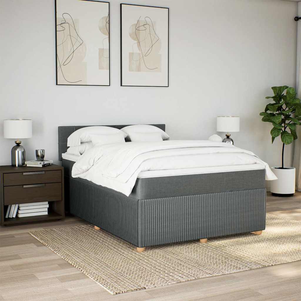 Κρεβάτι Boxspring με Στρώμα Σκούρο Γκρι 140x200 εκ Υφασμάτινο - Pakobazaar