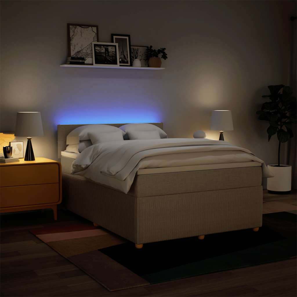 Κρεβάτι Boxspring με Στρώμα Κρεμ 140x200 εκ. Υφασμάτινο - Pakobazaar