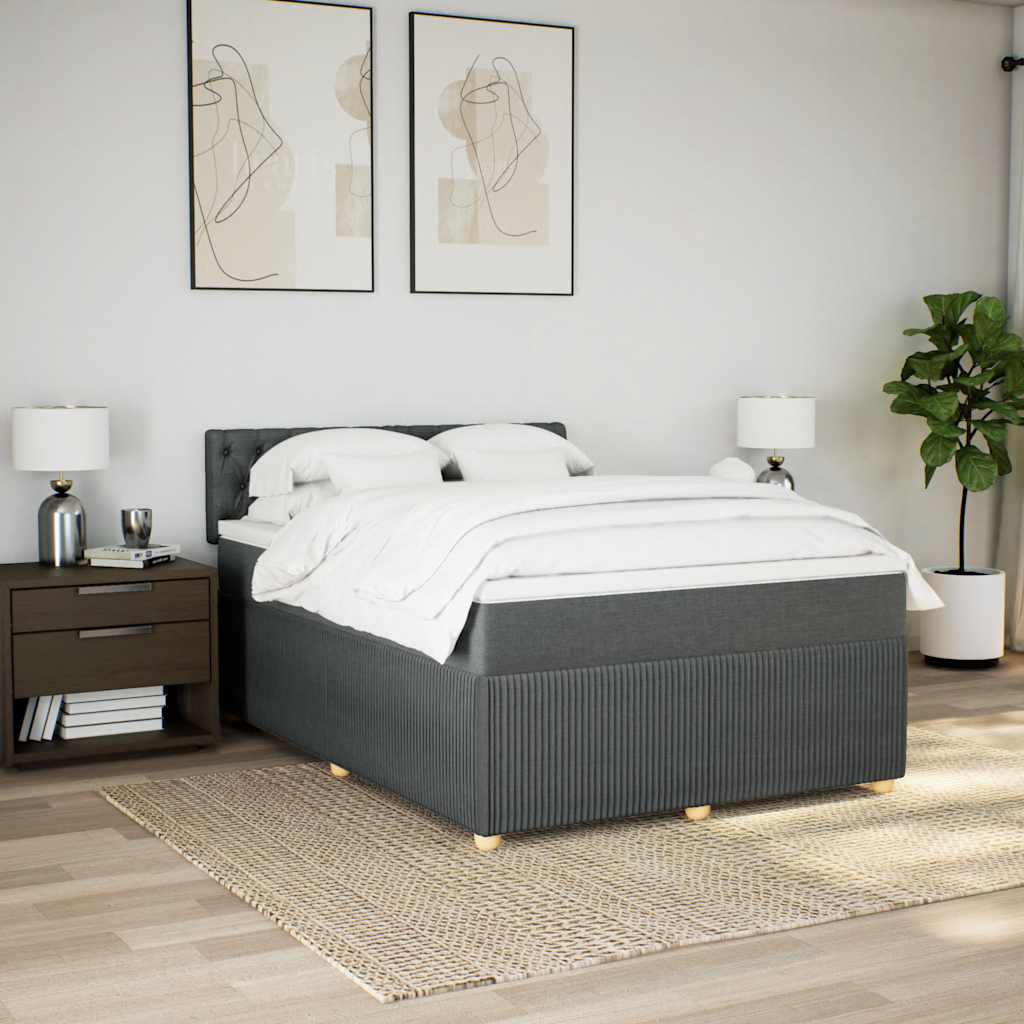 Κρεβάτι Boxspring με Στρώμα Σκούρο Γκρι 140x200 εκ Υφασμάτινο - Pakobazaar
