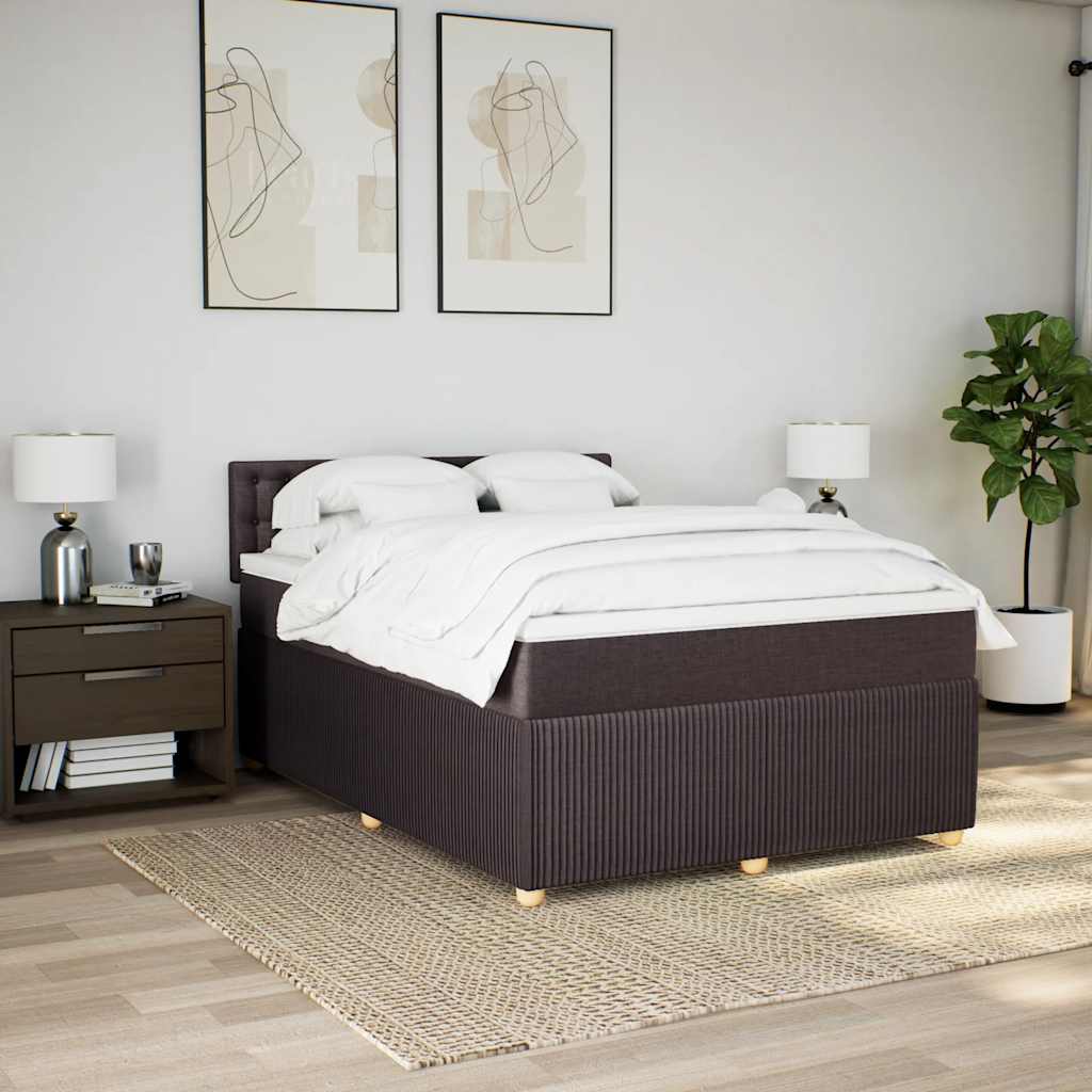 Κρεβάτι Boxspring με Στρώμα Σκούρο Καφέ 140x200 εκ Υφασμάτινο - Pakobazaar