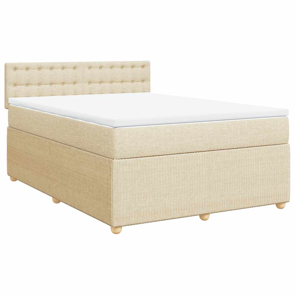 Κρεβάτι Boxspring με Στρώμα Κρεμ 140x200 εκ. Υφασμάτινο - Pakobazaar