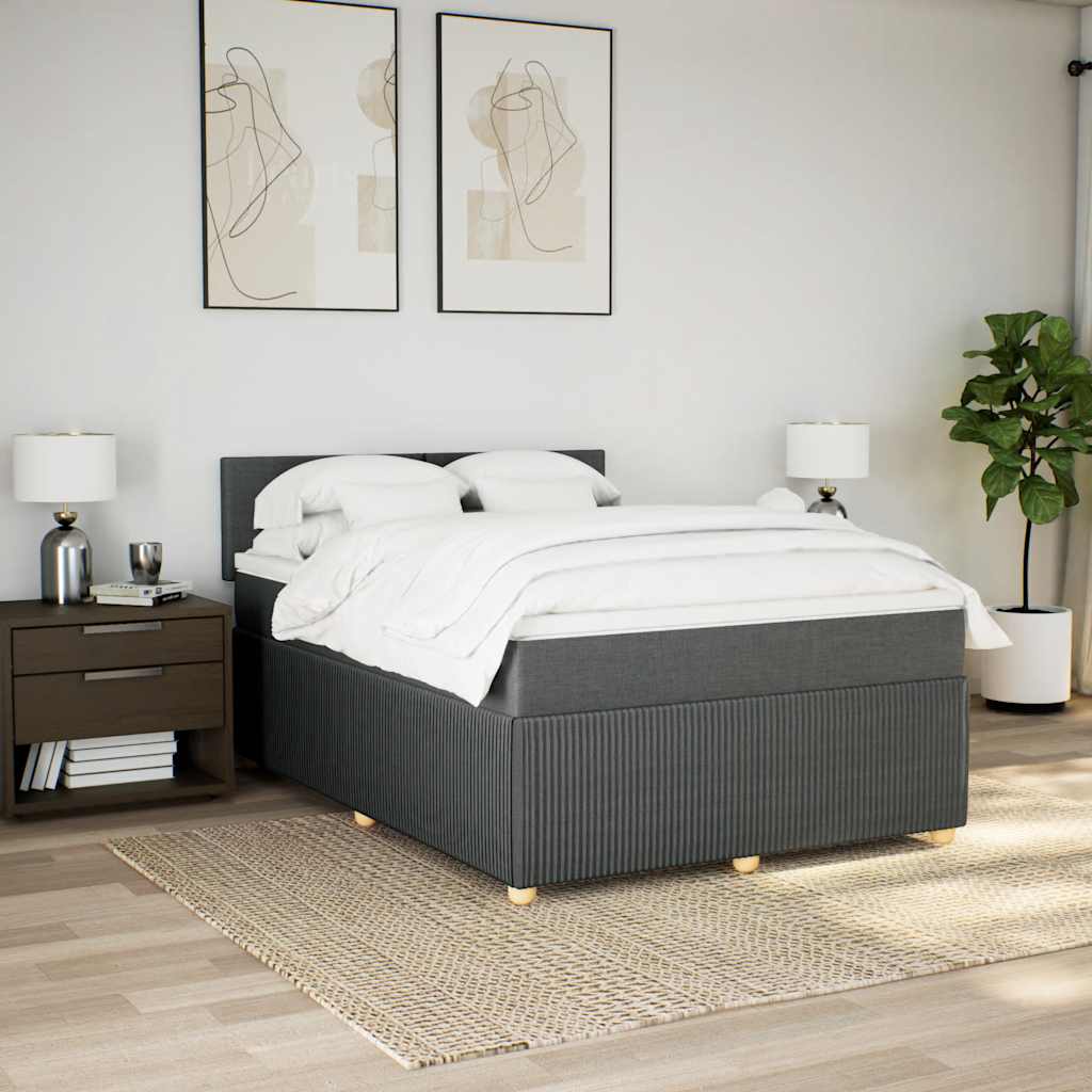Κρεβάτι Boxspring με Στρώμα Σκούρο Γκρι 160x200 εκ Υφασμάτινο - Pakobazaar
