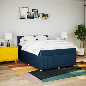 Κρεβάτι Boxspring με Στρώμα Μπλε 160x200 εκ. Υφασμάτινο - Pakobazaar
