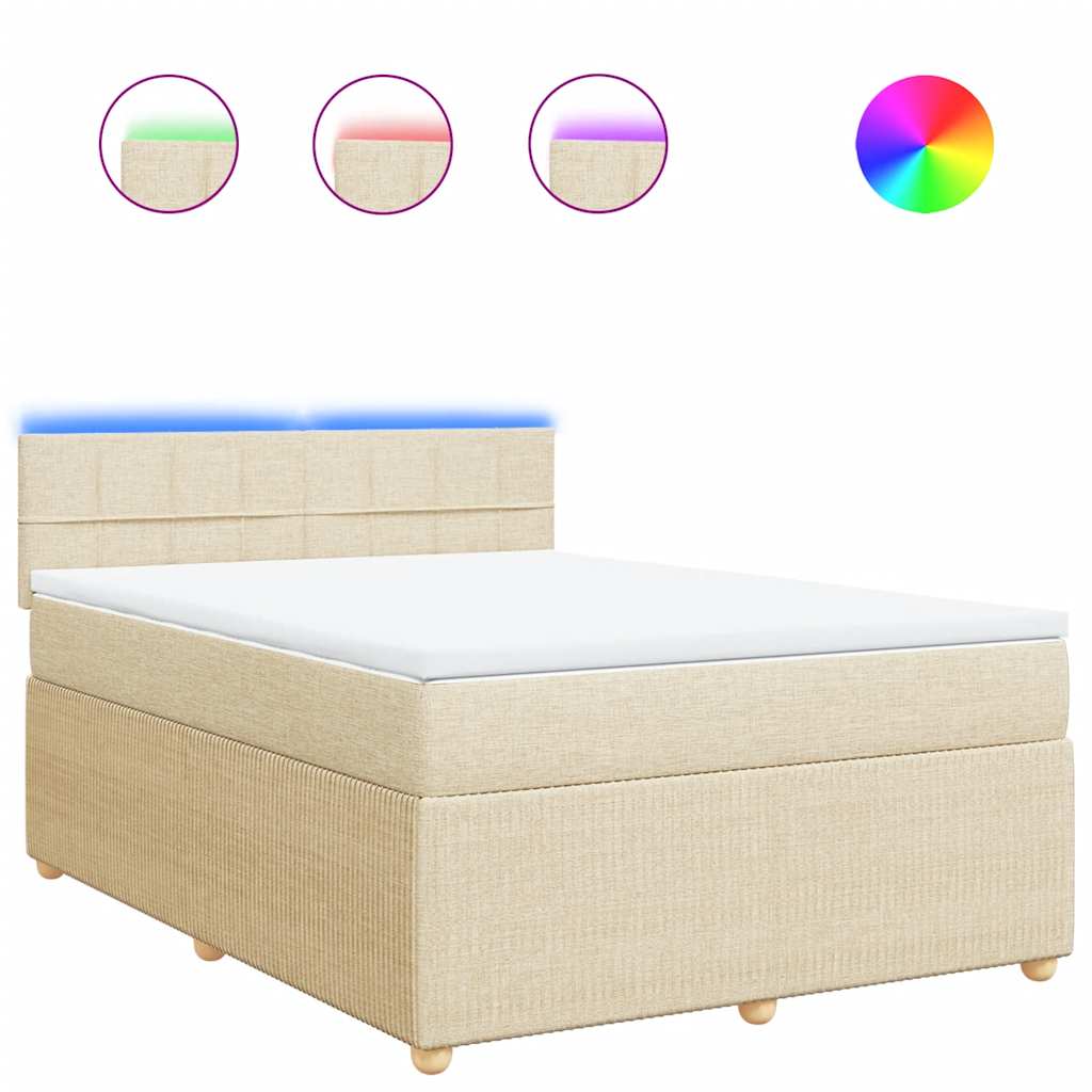 Κρεβάτι Boxspring με Στρώμα Κρεμ 160x200 εκ. Υφασμάτινο - Pakobazaar