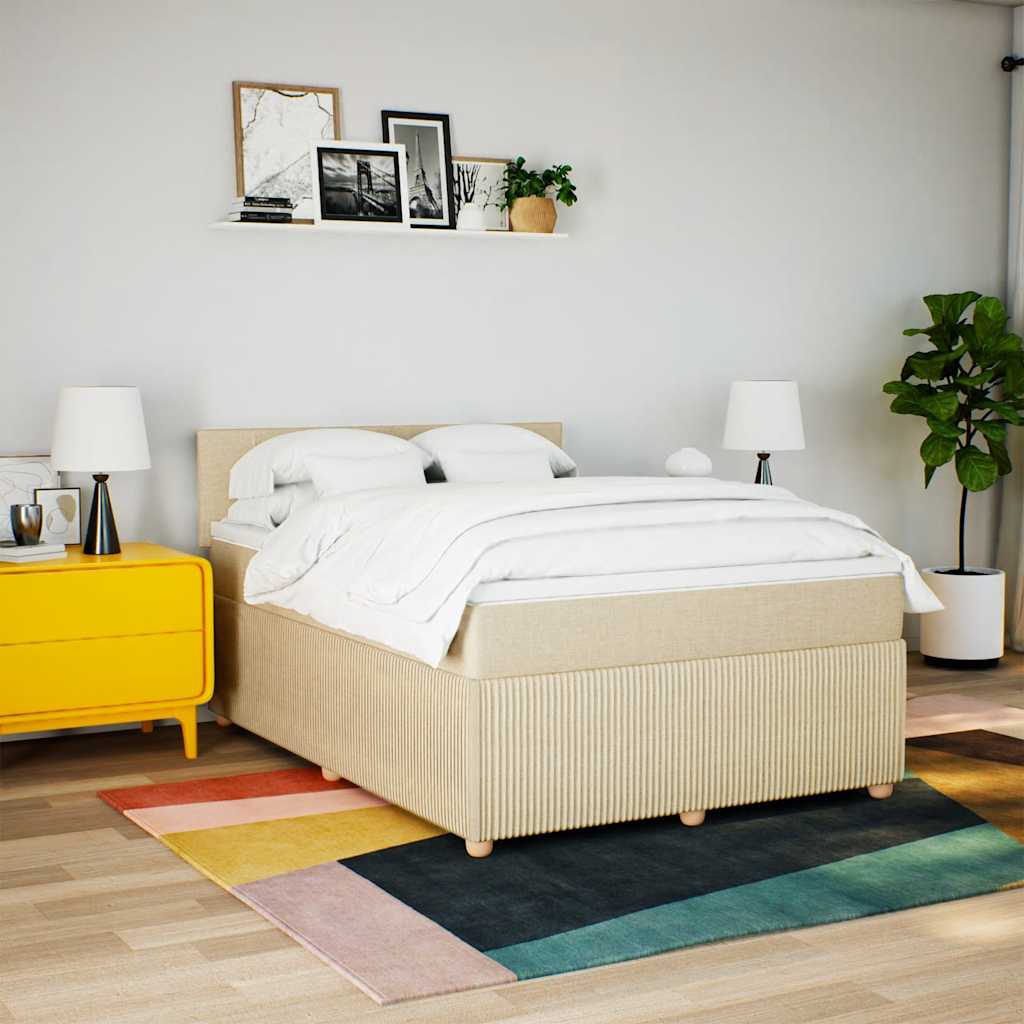Κρεβάτι Boxspring με Στρώμα Κρεμ 160x200 εκ. Υφασμάτινο - Pakobazaar