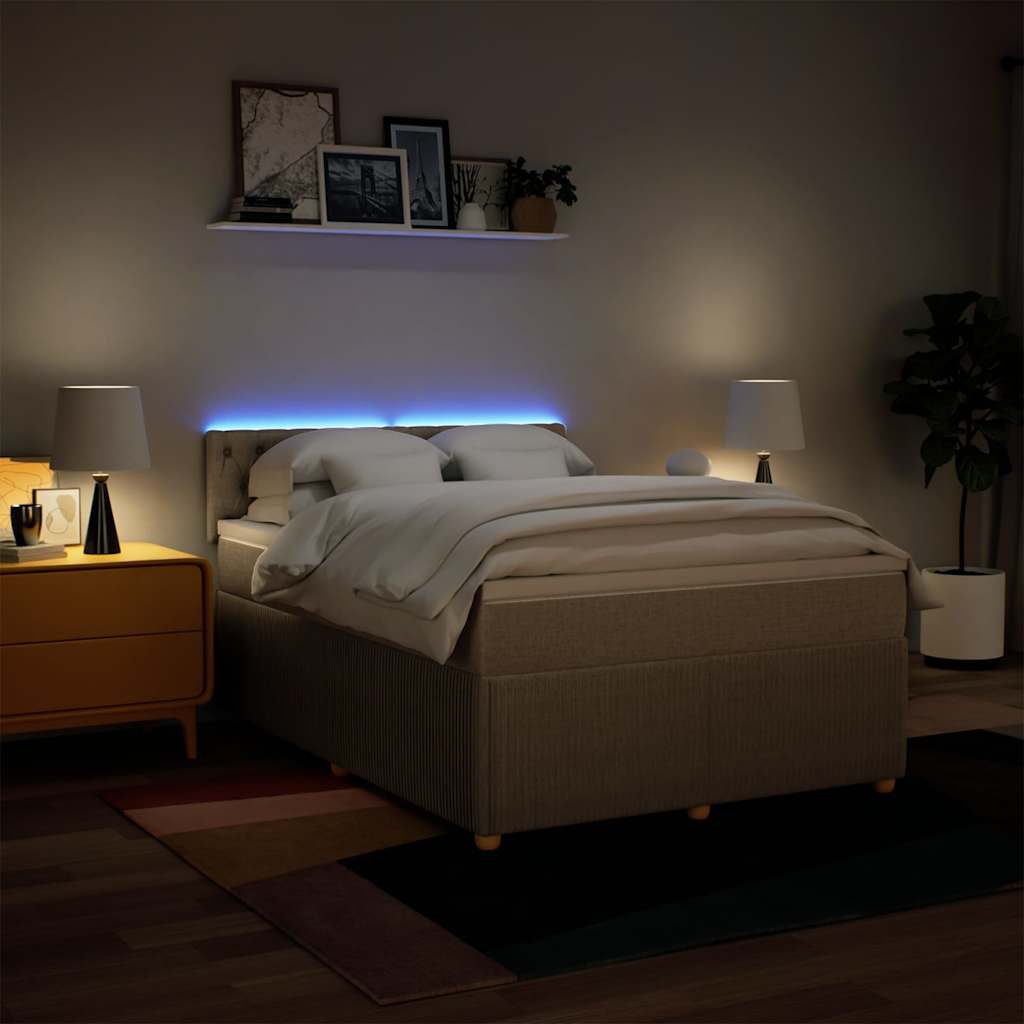 Κρεβάτι Boxspring με Στρώμα Κρεμ 160x200 εκ. Υφασμάτινο - Pakobazaar