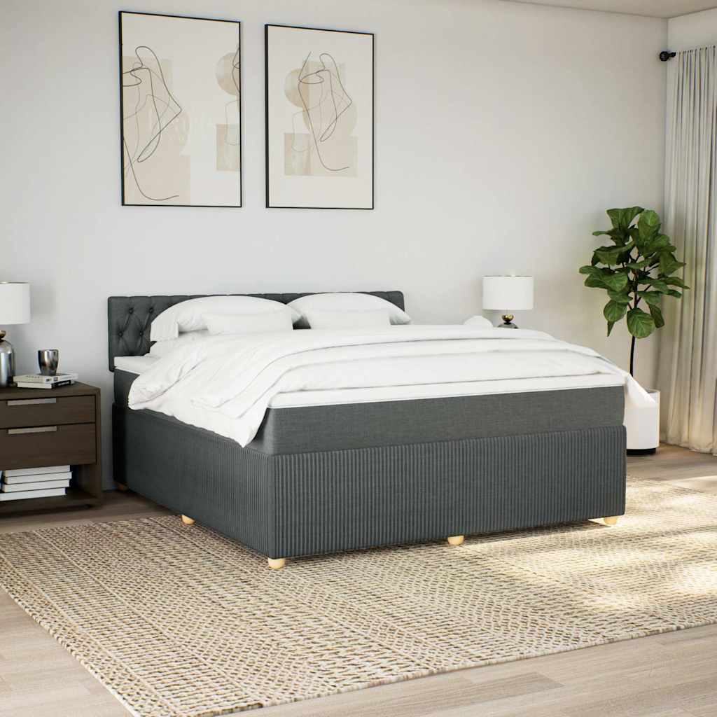 Κρεβάτι Boxspring με Στρώμα Σκούρο Γκρι 180x200 εκ Υφασμάτιν - Pakobazaar