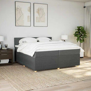 Κρεβάτι Boxspring με Στρώμα Σκούρο Γκρι 200x200 εκ. Υφασμάτινο - Pakobazaar