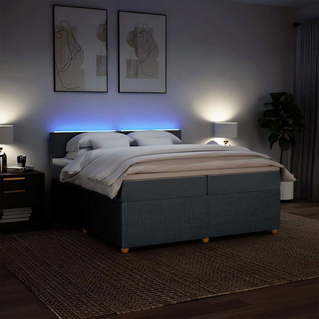 Κρεβάτι Boxspring με Στρώμα Σκούρο Γκρι 200x200 εκ. Υφασμάτινο - Pakobazaar
