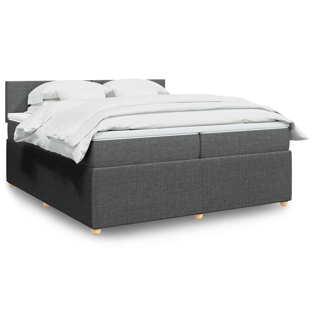 Κρεβάτι Boxspring με Στρώμα Σκούρο Γκρι 200x200 εκ. Υφασμάτινο - Pakobazaar
