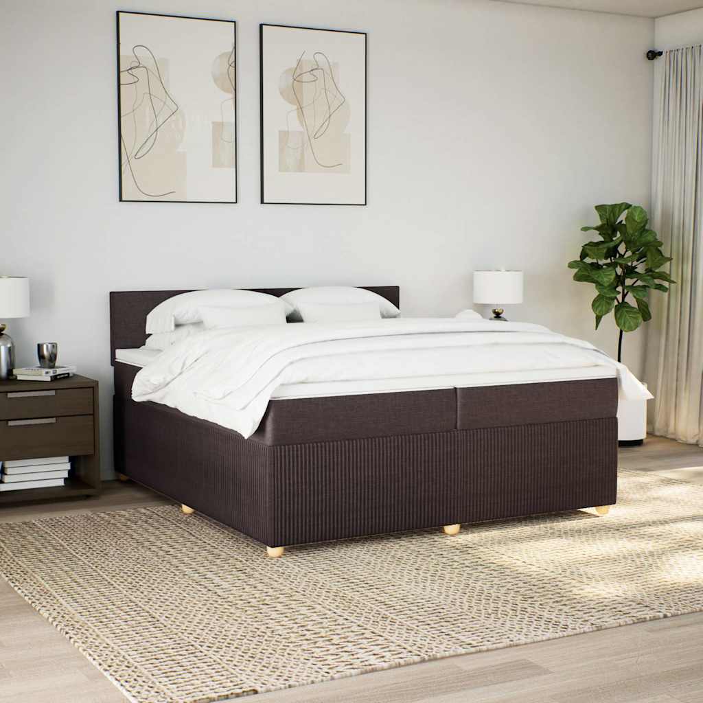 Κρεβάτι Boxspring με Στρώμα Σκούρο Καφέ 200x200 εκ. Υφασμάτινο - Pakobazaar