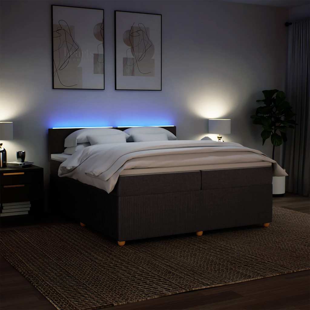 Κρεβάτι Boxspring με Στρώμα Σκούρο Καφέ 200x200 εκ. Υφασμάτινο - Pakobazaar