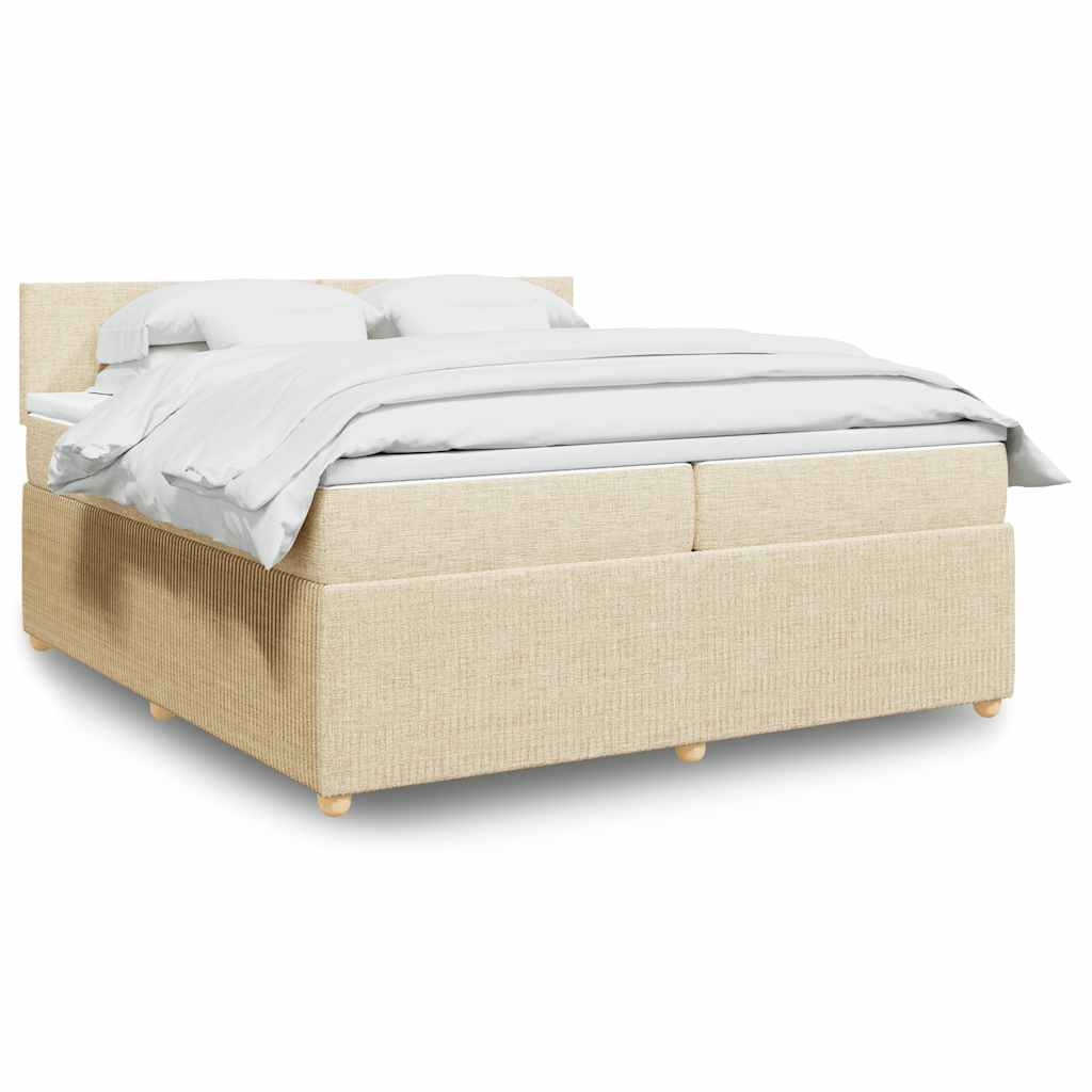 Κρεβάτι Boxspring με Στρώμα Κρεμ 200x200 εκ. Υφασμάτινο