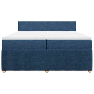Κρεβάτι Boxspring με Στρώμα Μπλε 200x200 εκ. Υφασμάτινο - Pakobazaar