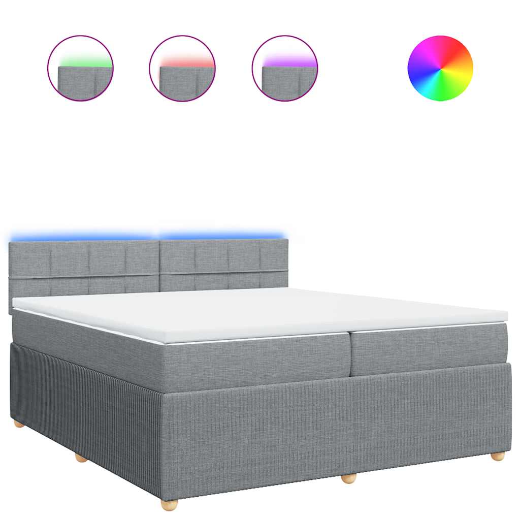 Κρεβάτι Boxspring με Στρώμα Ανοιχτό Γκρι 200x200 εκ. Υφασμάτινο