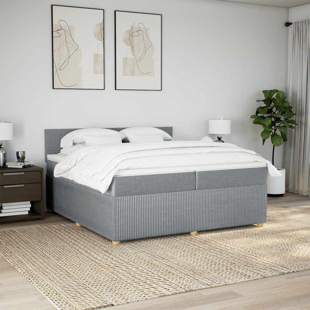 Κρεβάτι Boxspring με Στρώμα Ανοιχτό Γκρι 200x200 εκ. Υφασμάτινο
