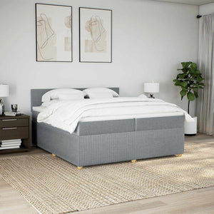 Κρεβάτι Boxspring με Στρώμα Ανοιχτό Γκρι 200x200 εκ. Υφασμάτινο