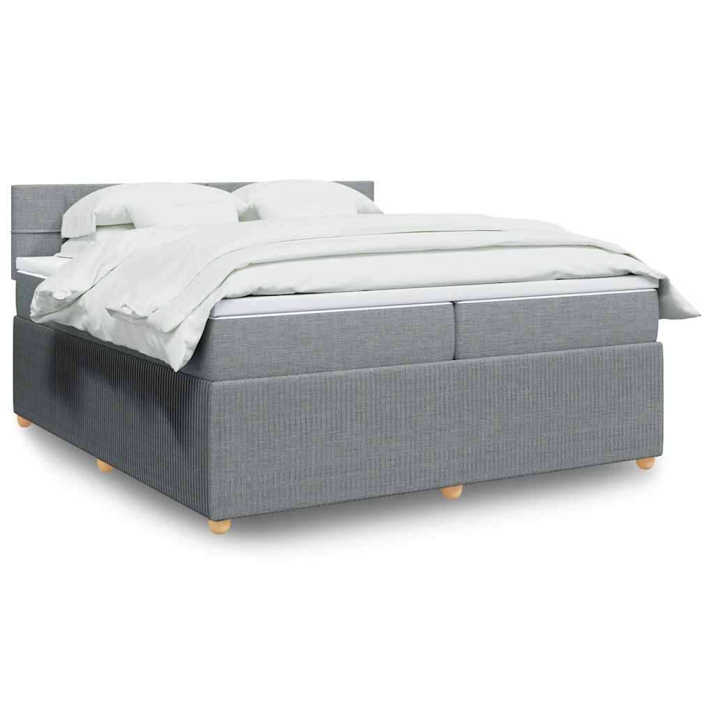 Κρεβάτι Boxspring με Στρώμα Ανοιχτό Γκρι 200x200 εκ. Υφασμάτινο