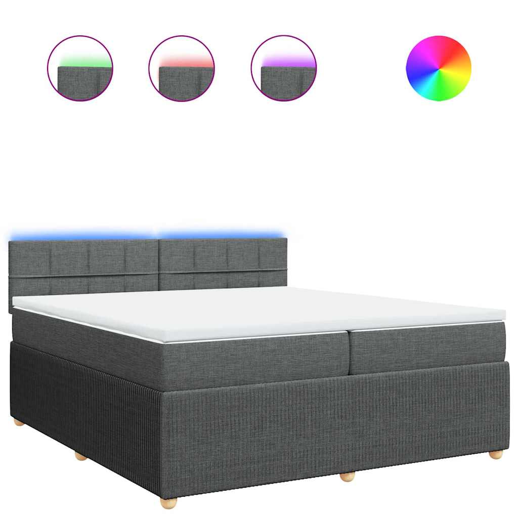 Κρεβάτι Boxspring με Στρώμα Σκούρο Γκρι 200x200 εκ. Υφασμάτινο