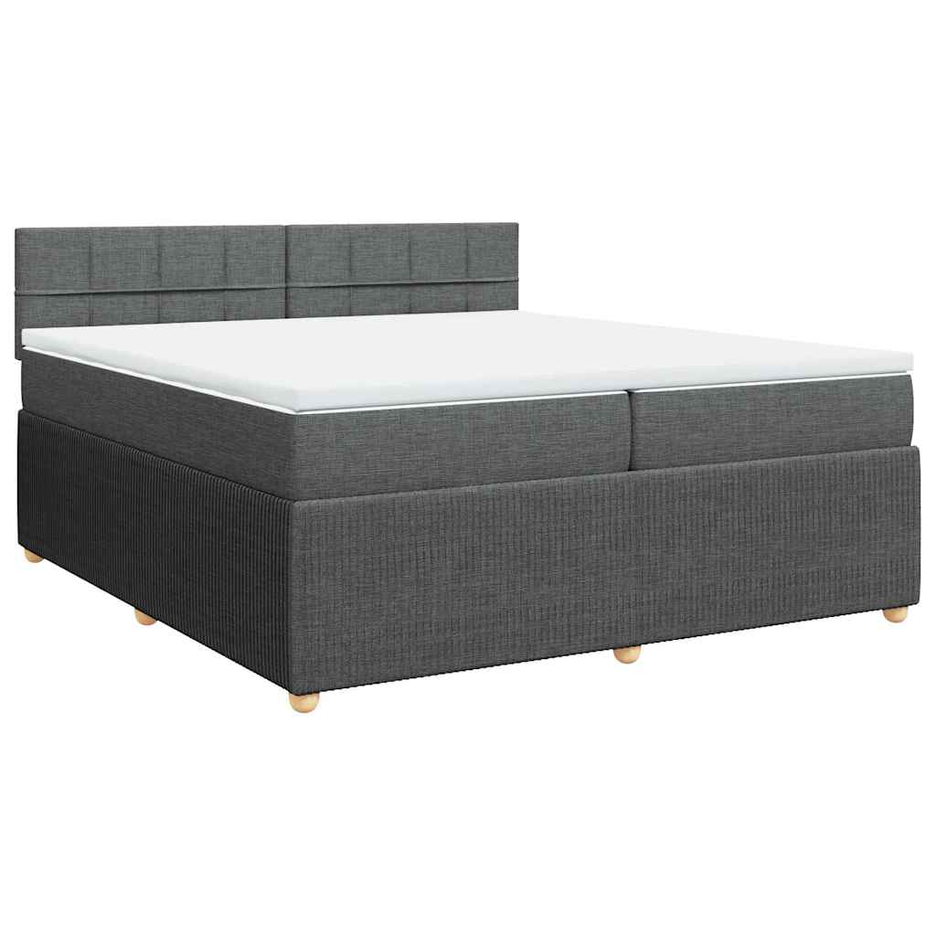 Κρεβάτι Boxspring με Στρώμα Σκούρο Γκρι 200x200 εκ. Υφασμάτινο