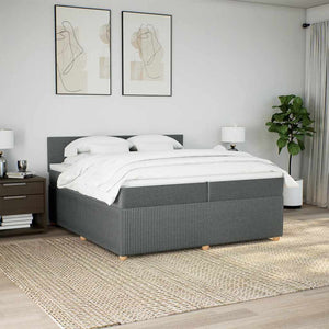 Κρεβάτι Boxspring με Στρώμα Σκούρο Γκρι 200x200 εκ. Υφασμάτινο