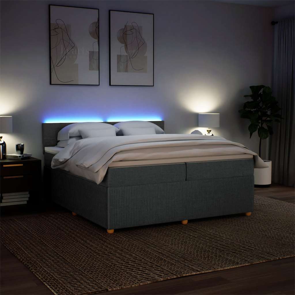 Κρεβάτι Boxspring με Στρώμα Σκούρο Γκρι 200x200 εκ. Υφασμάτινο
