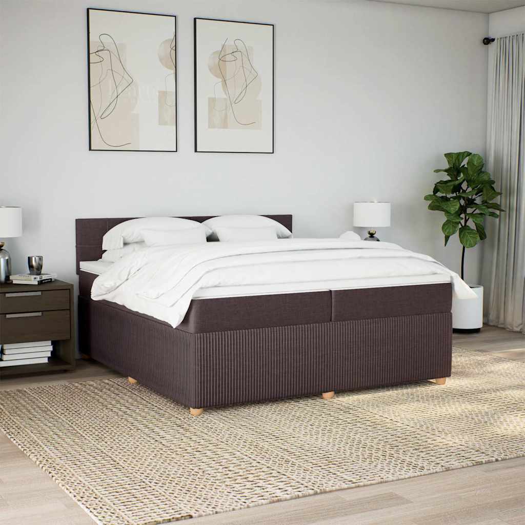 Κρεβάτι Boxspring με Στρώμα Σκούρο Καφέ 200x200 εκ. Υφασμάτινο - Pakobazaar