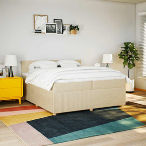 Κρεβάτι Boxspring με Στρώμα Κρεμ 200x200 εκ. Υφασμάτινο - Pakobazaar