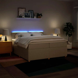 Κρεβάτι Boxspring με Στρώμα Κρεμ 200x200 εκ. Υφασμάτινο - Pakobazaar