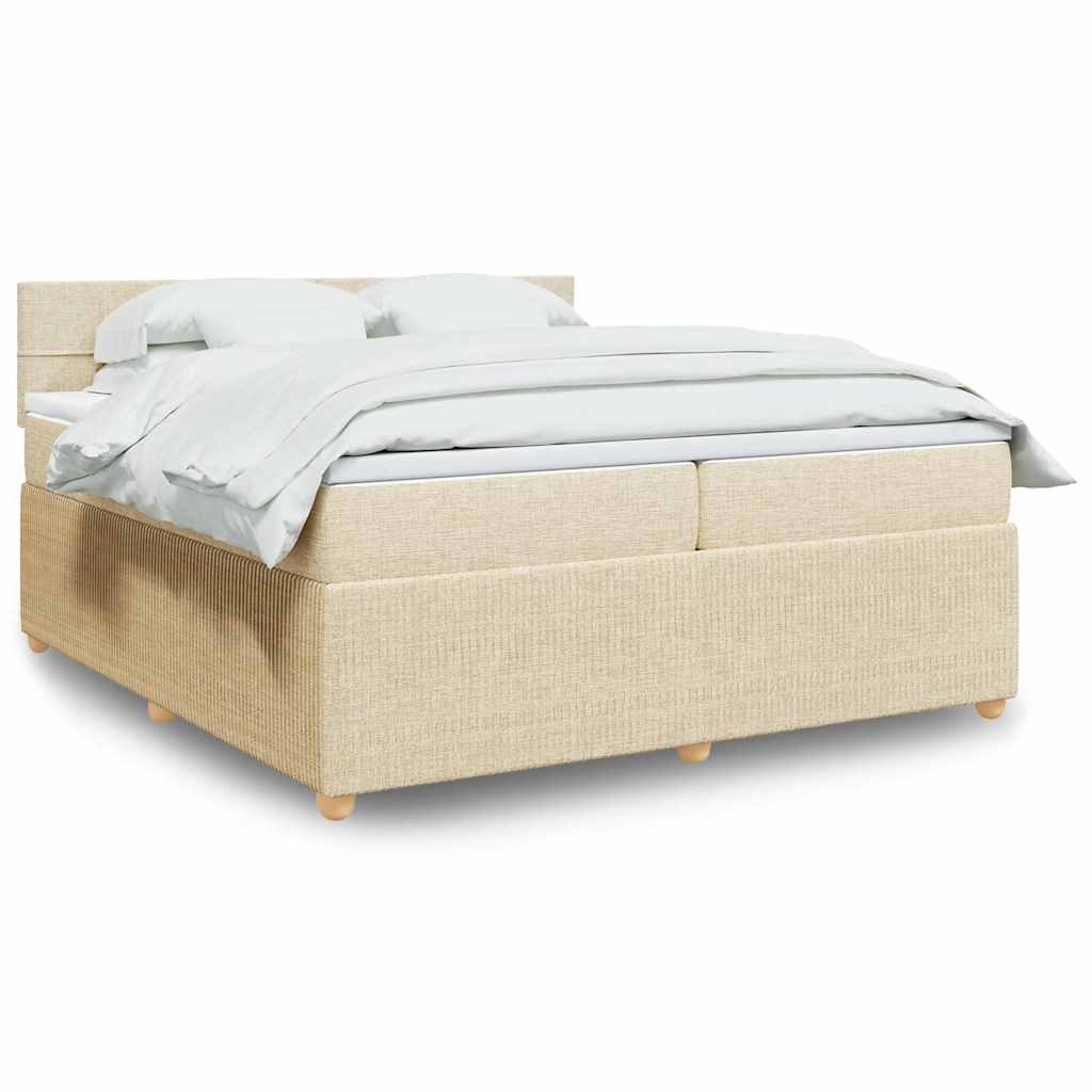 Κρεβάτι Boxspring με Στρώμα Κρεμ 200x200 εκ. Υφασμάτινο - Pakobazaar