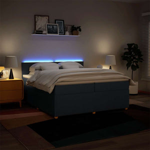 Κρεβάτι Boxspring με Στρώμα Μπλε 200x200 εκ. Υφασμάτινο