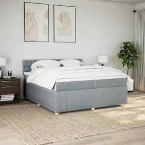 Κρεβάτι Boxspring με Στρώμα Ανοιχτό Γκρι 200x200 εκ. Υφασμάτινο