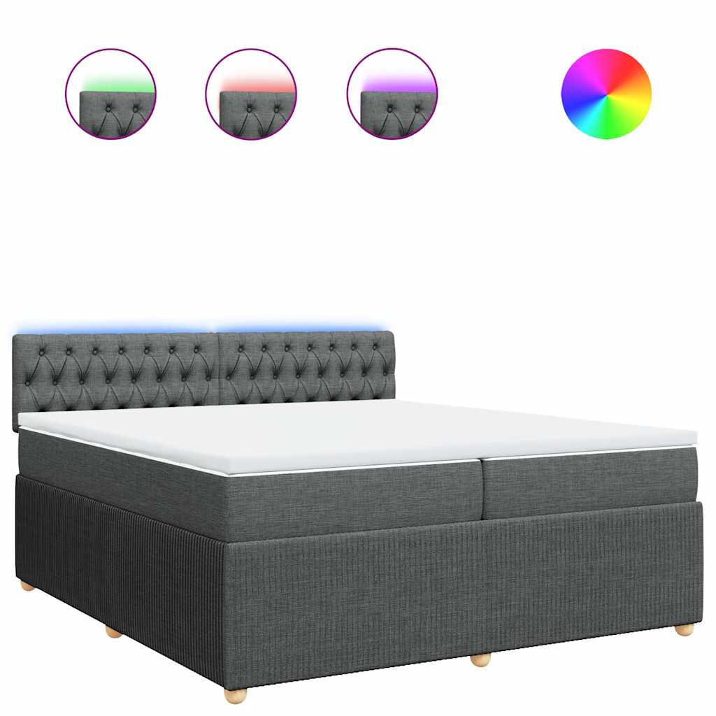 Κρεβάτι Boxspring με Στρώμα Σκούρο Γκρι 200x200 εκ. Υφασμάτινο - Pakobazaar