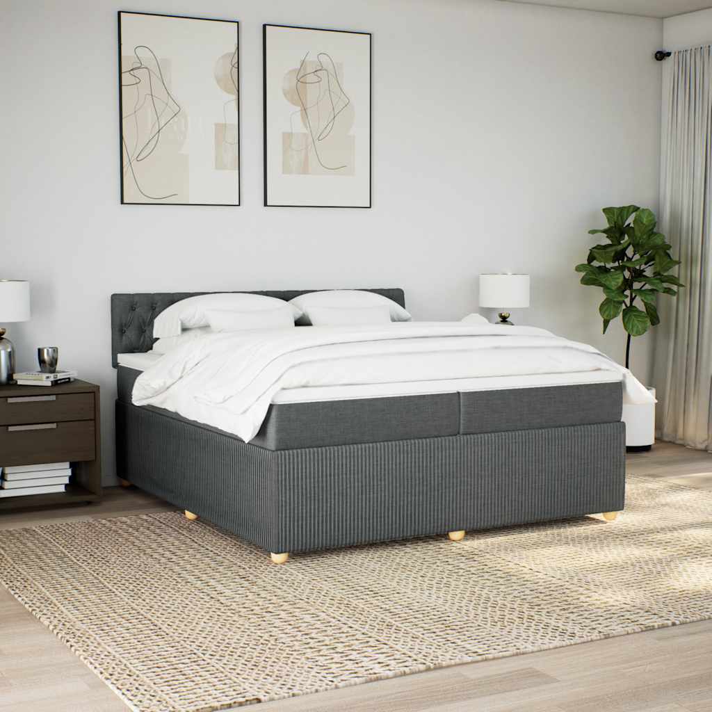 Κρεβάτι Boxspring με Στρώμα Σκούρο Γκρι 200x200 εκ. Υφασμάτινο - Pakobazaar