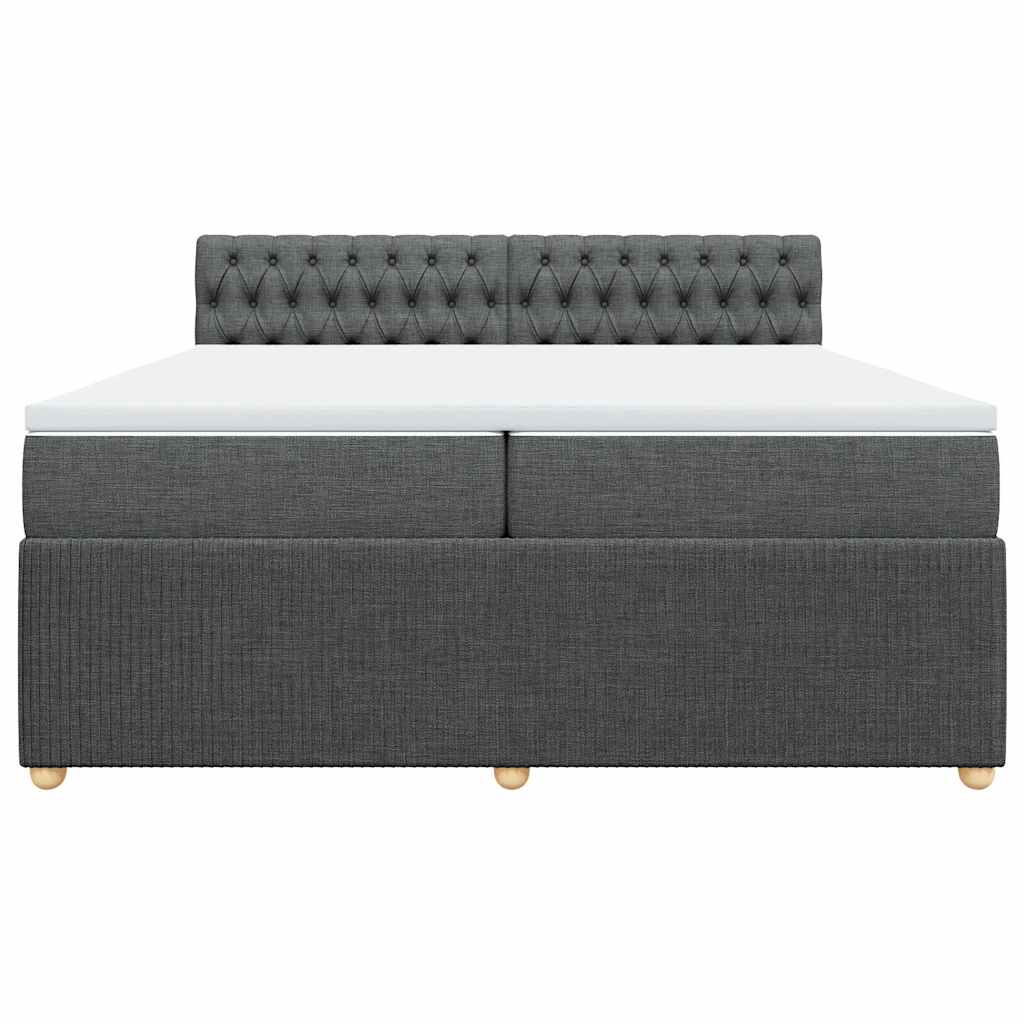 Κρεβάτι Boxspring με Στρώμα Σκούρο Γκρι 200x200 εκ. Υφασμάτινο - Pakobazaar