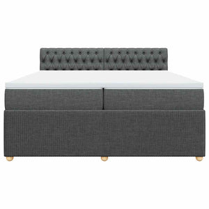 Κρεβάτι Boxspring με Στρώμα Σκούρο Γκρι 200x200 εκ. Υφασμάτινο - Pakobazaar