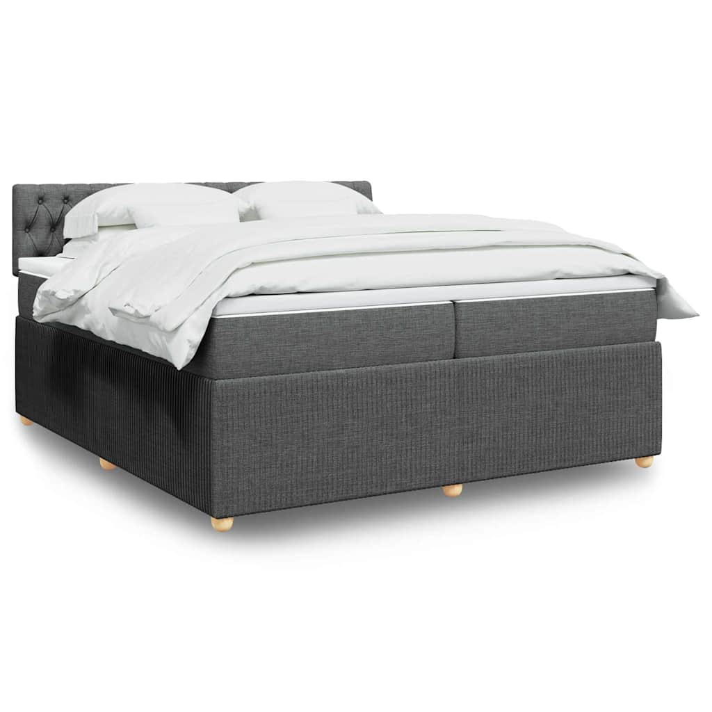 Κρεβάτι Boxspring με Στρώμα Σκούρο Γκρι 200x200 εκ. Υφασμάτινο - Pakobazaar