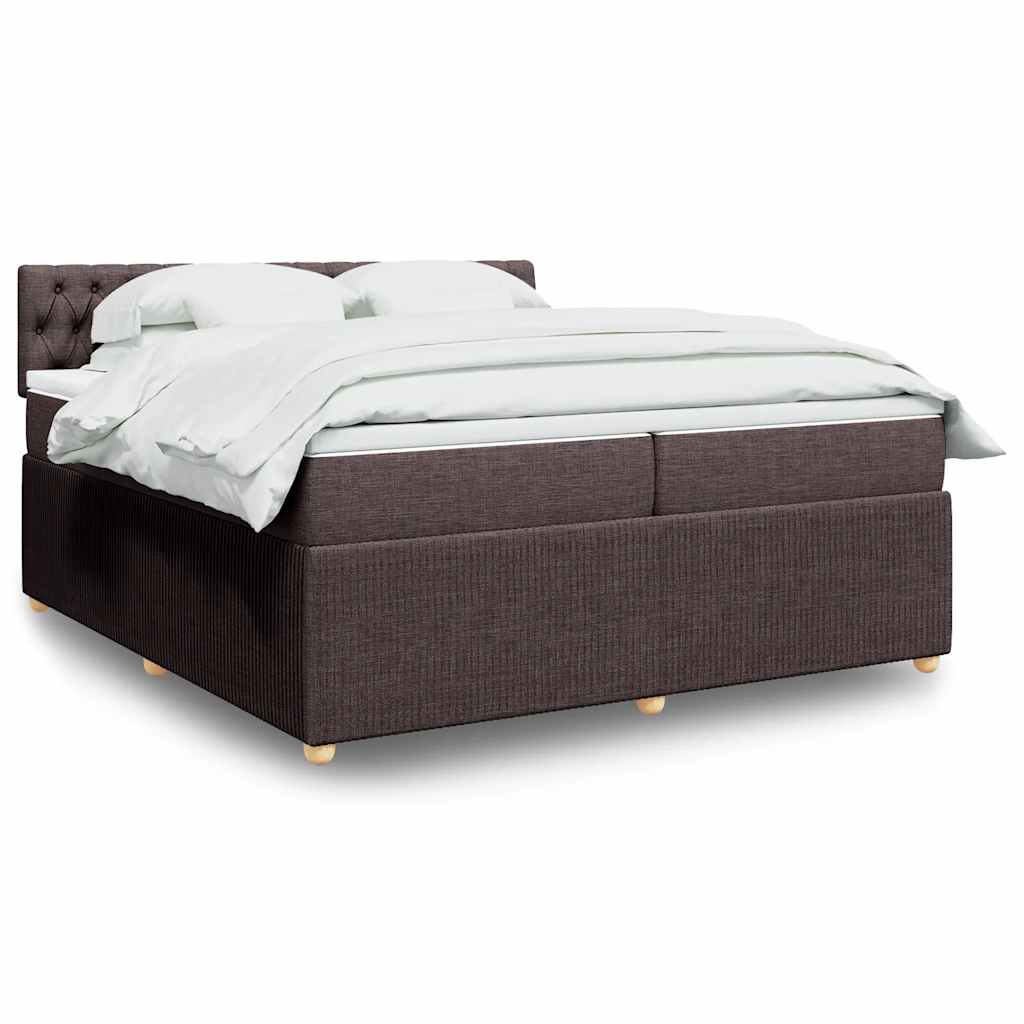 Κρεβάτι Boxspring με Στρώμα Σκούρο Καφέ 200x200 εκ. Υφασμάτινο