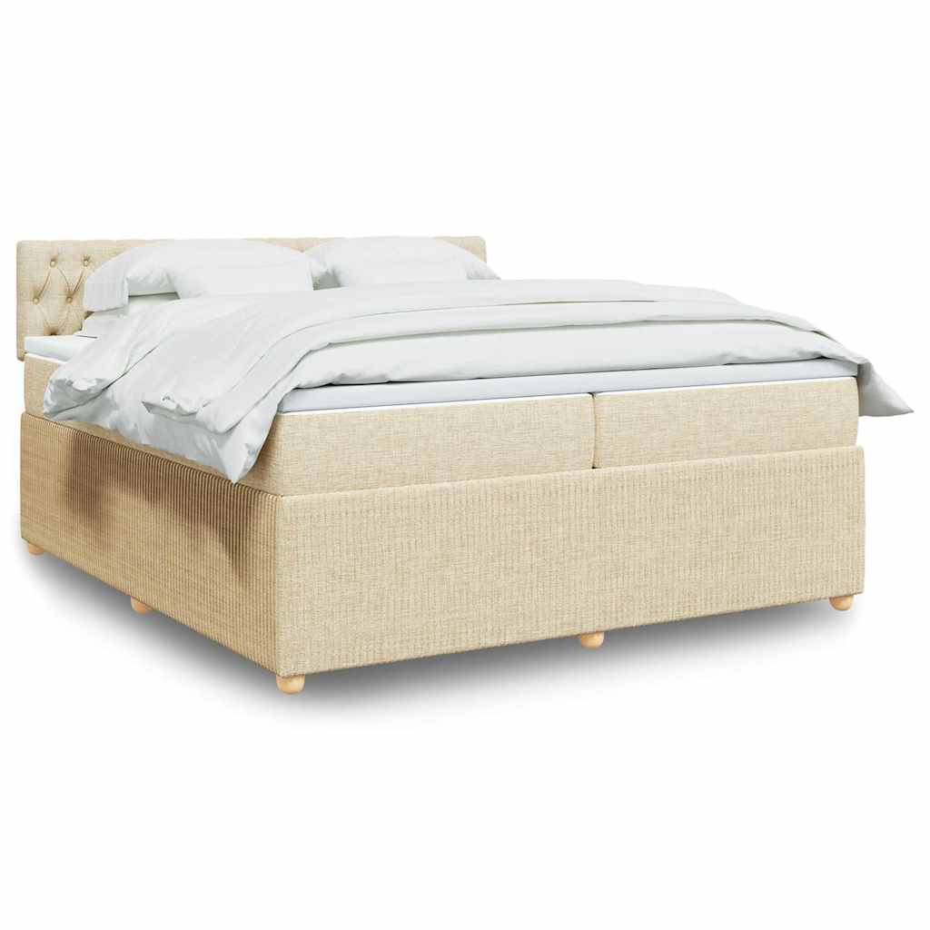 Κρεβάτι Boxspring με Στρώμα Κρεμ 200x200 εκ. Υφασμάτινο