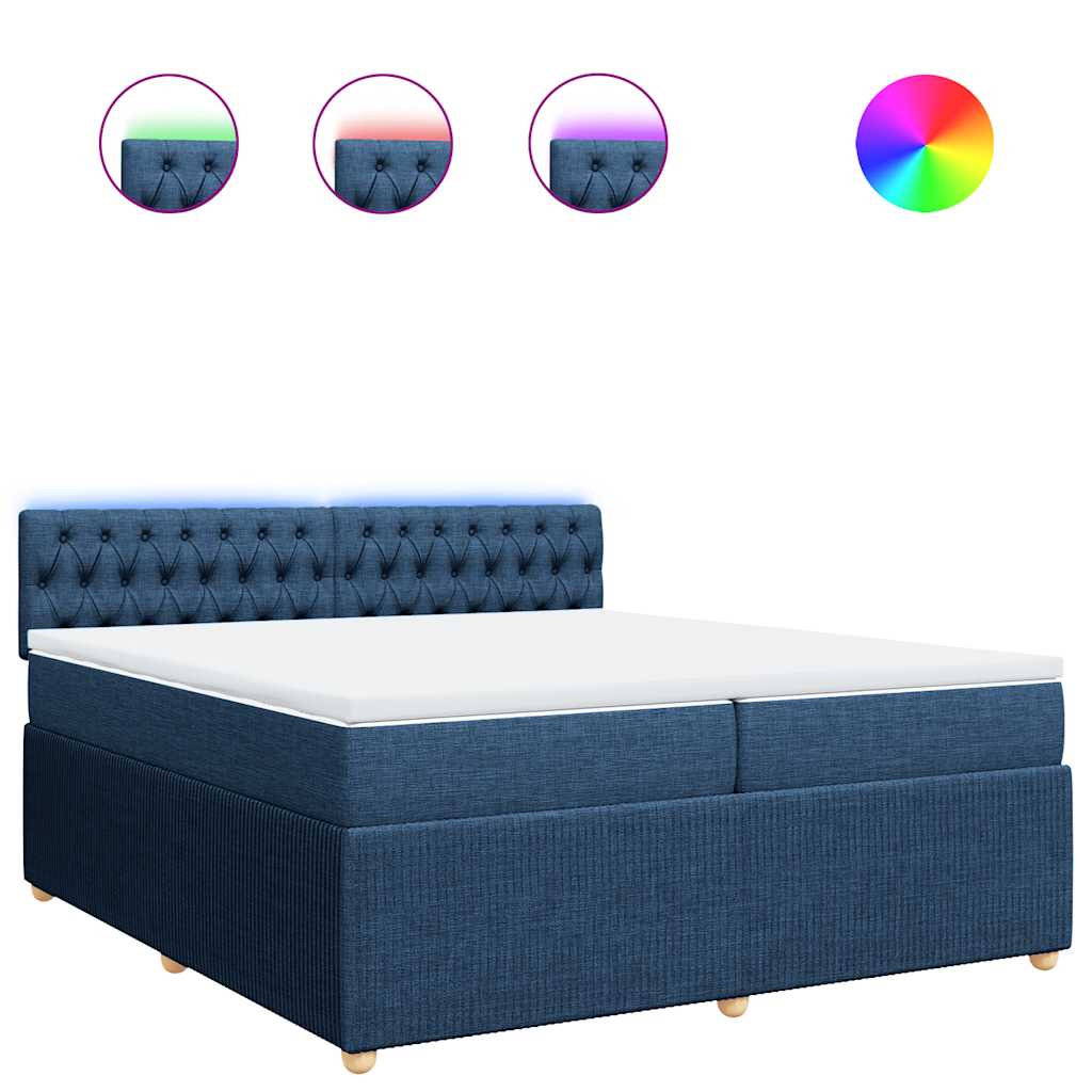 Κρεβάτι Boxspring με Στρώμα Μπλε 200x200 εκ. Υφασμάτινο - Pakobazaar