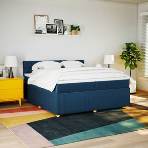 Κρεβάτι Boxspring με Στρώμα Μπλε 200x200 εκ. Υφασμάτινο - Pakobazaar