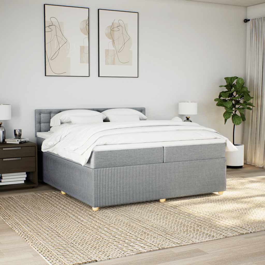 Κρεβάτι Boxspring με Στρώμα Ανοιχτό Γκρι 200x200 εκ. Υφασμάτινο - Pakobazaar