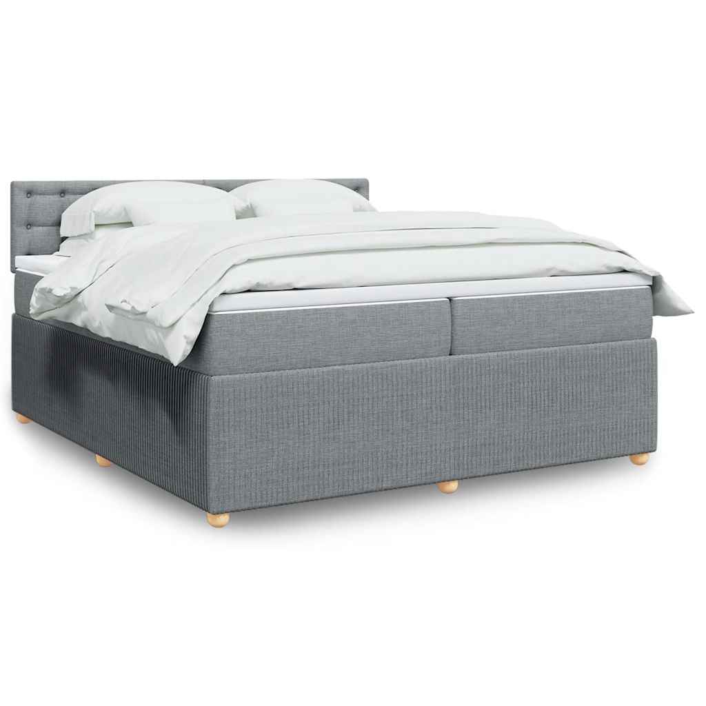 Κρεβάτι Boxspring με Στρώμα Ανοιχτό Γκρι 200x200 εκ. Υφασμάτινο - Pakobazaar