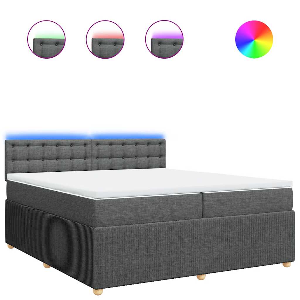 Κρεβάτι Boxspring με Στρώμα Σκούρο Γκρι 200x200 εκ. Υφασμάτινο - Pakobazaar