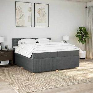 Κρεβάτι Boxspring με Στρώμα Σκούρο Γκρι 200x200 εκ. Υφασμάτινο - Pakobazaar